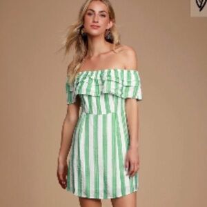 Lulus green stripped off shoulder dress